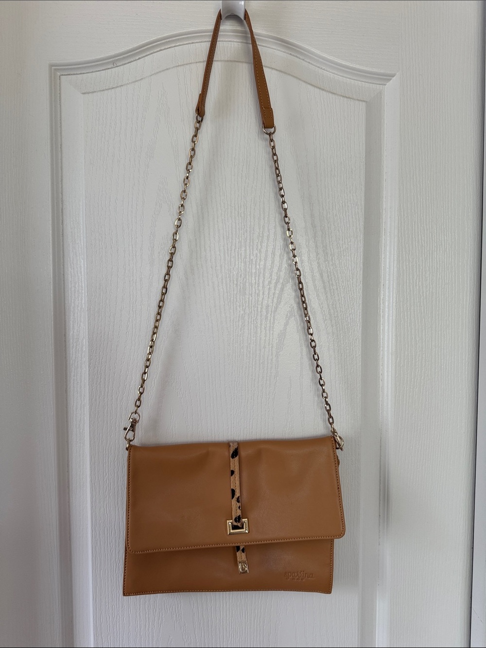 Spartina 449 Tan Leather Shoulder Bag with Gold Chain